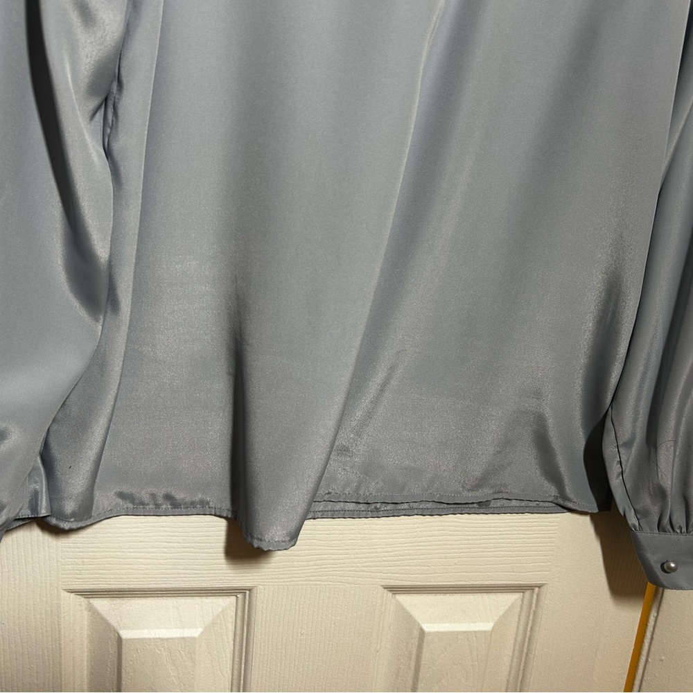 Victorian Style Sz 12Prairie Blouse Gray Lace Yoke High Neck Long Sleeve - Picture 14 of 15